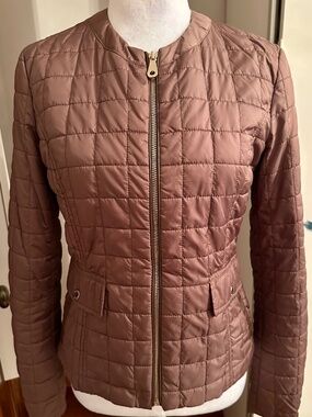 Massimo Dutti Brown short quilted jacket with gold zipper and pockets, size S #